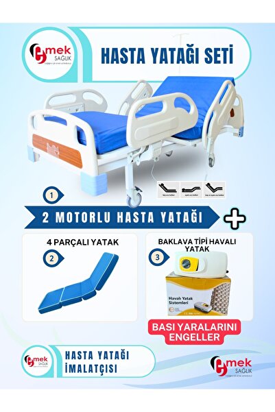 emek sağlık 2 Motorlu Full Abs Hasta Karyolası + 4 Parçalı Yatak + Baklava Ti...