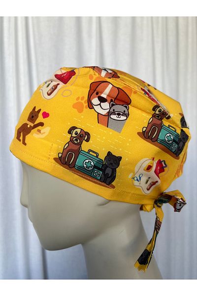 monotıp Doctor Nurse Bolsa - Yellow Cat Dog Pattern Bandana and Ceramic Bonnet