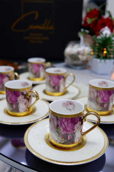 Camilla Liana 24K Altın 6 Kişilik Kahve Fincan Takımı 90 ML