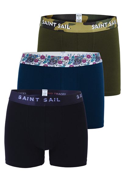Saint Sail Σετ 3 ανδρικών μπόξερ με εύκαμπτο ύφασμα από βαμβακερό Lycra με πολύχρωμα σχέδια