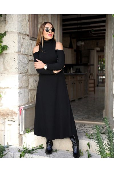 modaserdem Γυναικείο μακρυμάνικο φόρεμα Janjan Crepe με ζιβάγκο