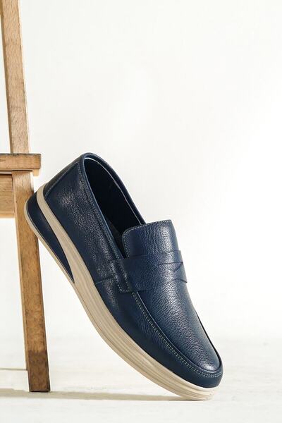 Deripabuc Hakiki Deri Lacivert Erkek Deri Casual Ayakkabı MRD7-0710