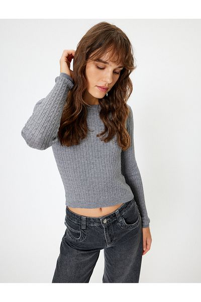 Koton Crew Neck Long Sleeve Hair Knit Patterned Knitwear Sweater