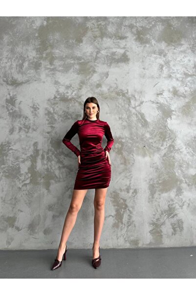 ZF BUTİK Samtkleid mit seitlichem Kordelzug