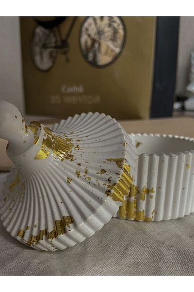 MNKDESİGNN Decorative Concrete Covered Box Gold Detailed Decor Bowl Presentation Candle Holder Handmade Bowl