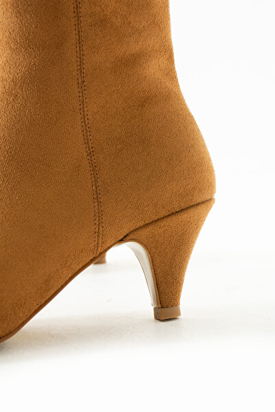 Gökçe Shoes Sabina Taba Süet Günlük Kullanım Kadın Topuklu Bot
