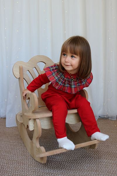 Parla Kids Girl's Red Plaid Collared New Year's Jumpsuit Salopet