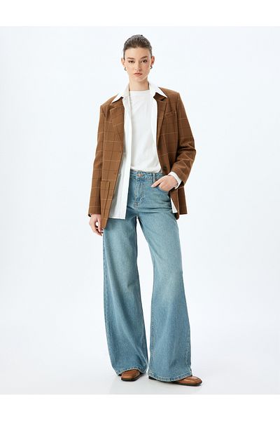 Koton Wide Leg Regular Waist Button Pocket Jeans - Wide Leg Jeans