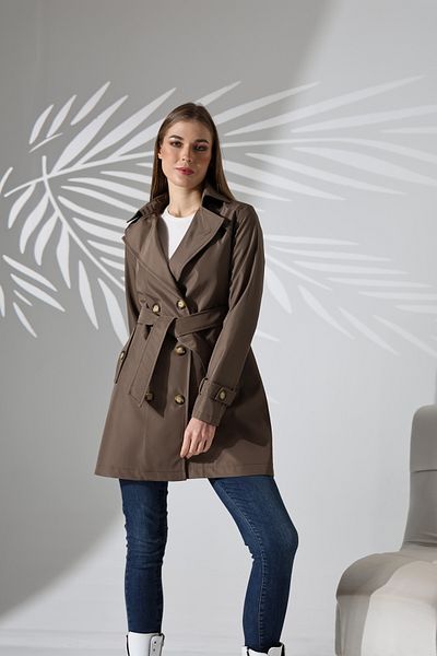 B.HE.Z Women's Lined Belted Pocket Water Repellent Fabric Crop Trench Coat