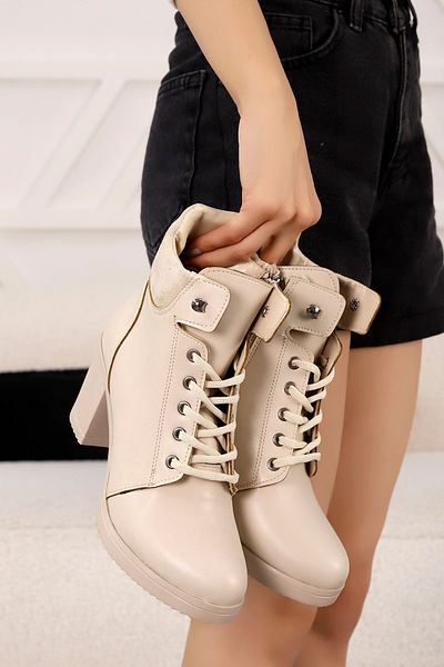 LEYDİ SHOES KCL-300 ΚΡΕΜΑ ΔΕΡΜΑΤΙΝΑ ΜΠΟΤΑΚΙΑ