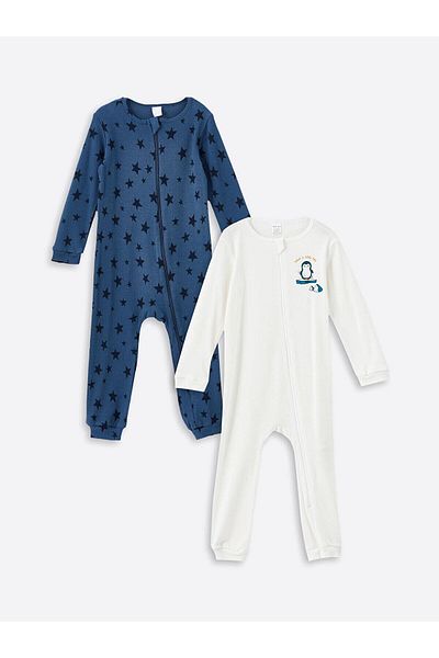 LC Waikiki Lcw Baby Printed Crew Neck Long Sleeve Printed Baby Boy Romper 2Pcs