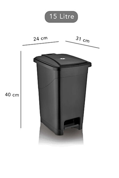 Carat Home 15 Litre Slim Pedallı Banyo Mutfak Çöp Kovası- Siyah