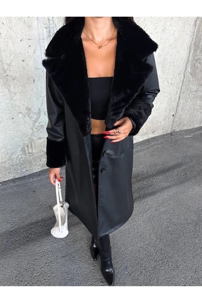 Ales Butik kürklü deri trençkot