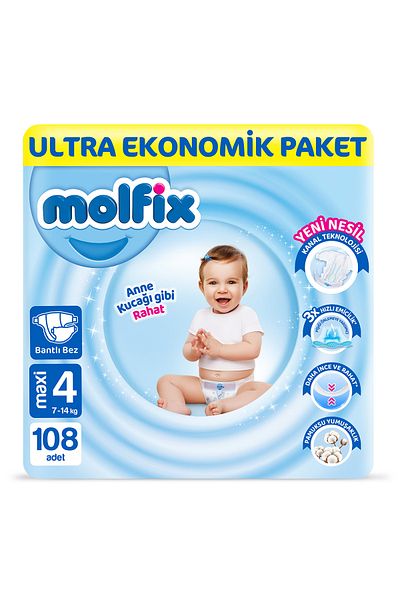Molfix Baby Diapers Size 4 Maxi Ultra Economical Package 108 Pieces