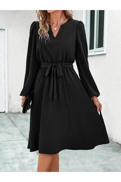 Simala Rochie de damă, cu mâneci lungi, cu decolteu în V, cu centură în talie