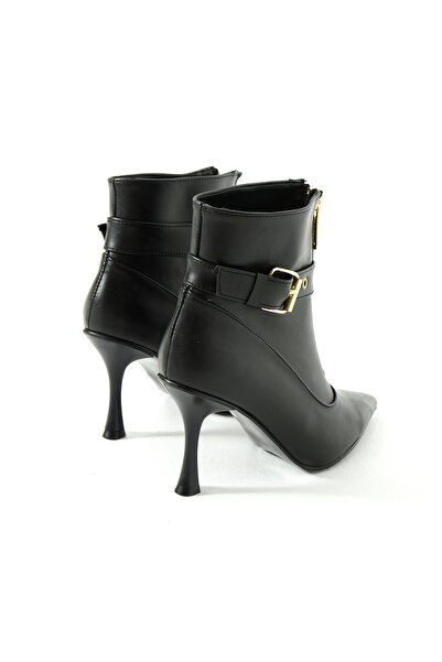 Gökçe Shoes Yazmin Siyah Önden Fermuarlı Tak Çıkar Kemer Detay Kadın Topuklu Bot