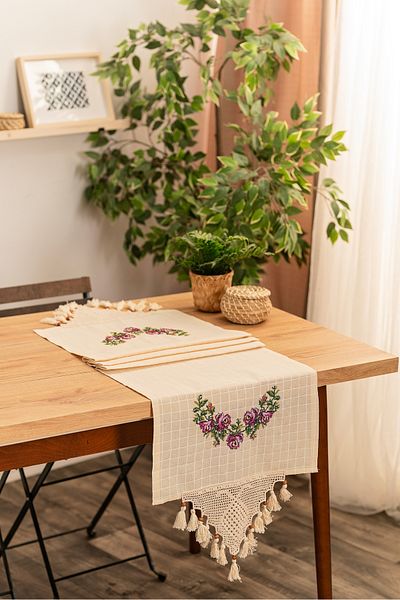 Buldan CSN Tekstil Purple Cross Stitch Runner