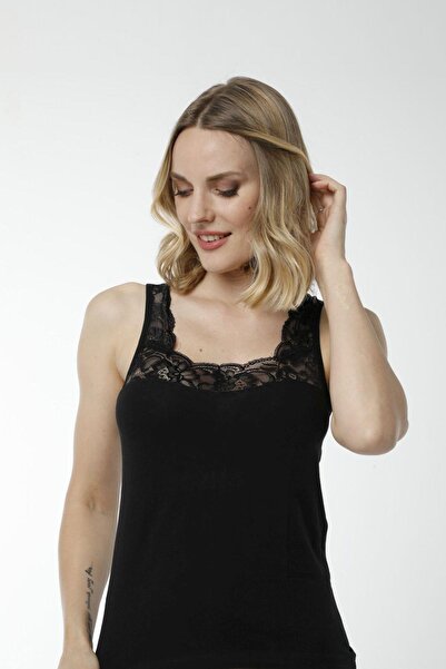 Hmd 2487 Black Cotton Guipure Detailed Comfortable Texture Thick Strap Women's Athlete