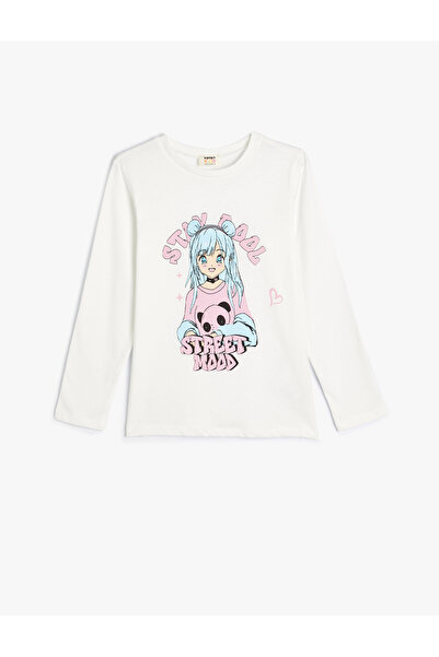 Koton Tişört Uzun Kollu Anime Baskılı Bisiklet Yaka Pamuklu