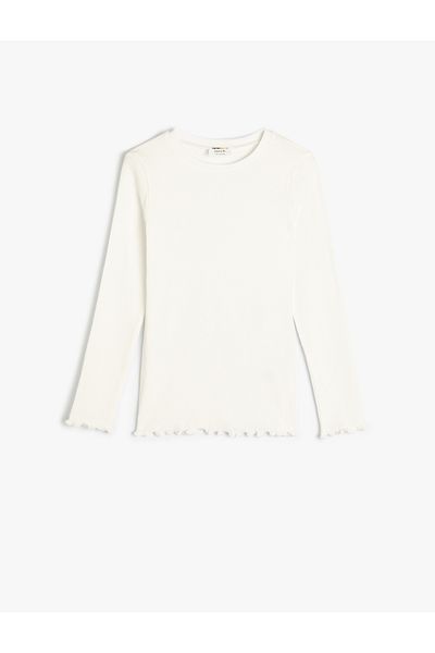Koton Long Sleeve Crew Neck Ribbed Cotton T-Shirt