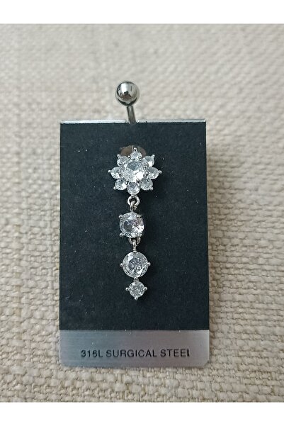 AyçaSilver Çiçek detaylı sallanan göbek piercing