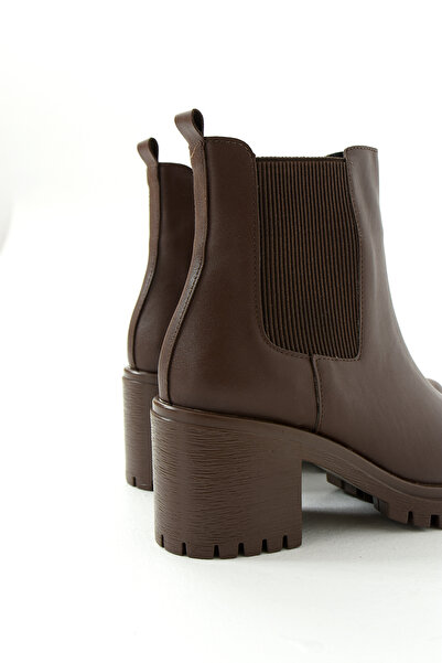 Gökçe Shoes Arina Kahve Çift Lastik Detay Kadın Topuklu Ayakkabı