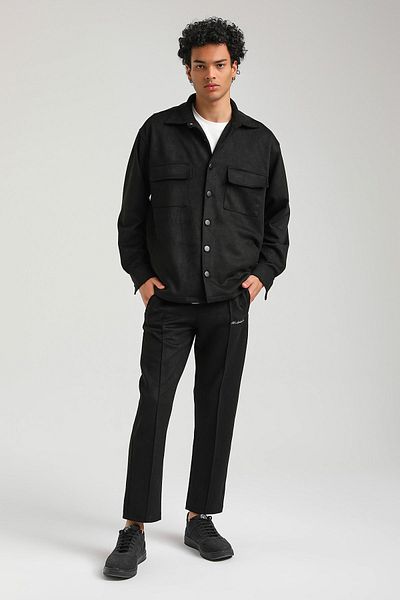 NEW WORLD POLO Suede Top Black Slim Fit Set 23fwm64027