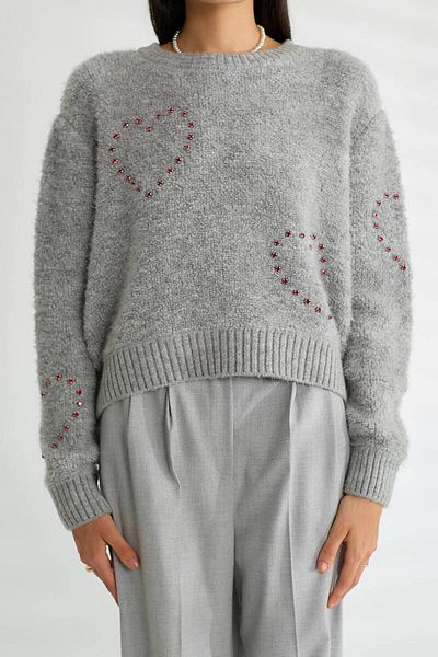 Robin Women's Gray Heart Stone Knitwear Sweater