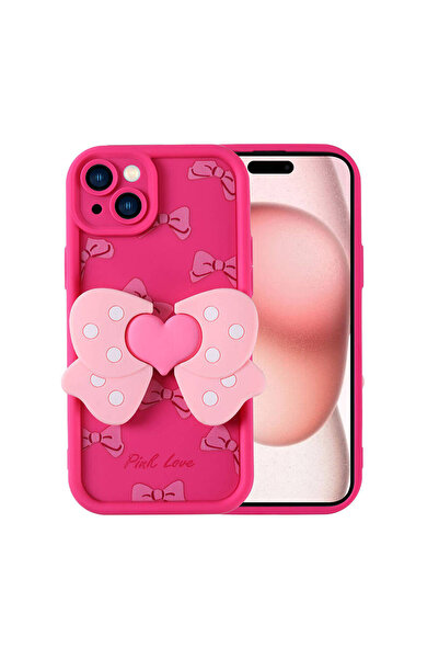 HTstore iPhone Compatible 15 Case Camera Protected Figure Design Zore Kapya Cover-Pink Dark
