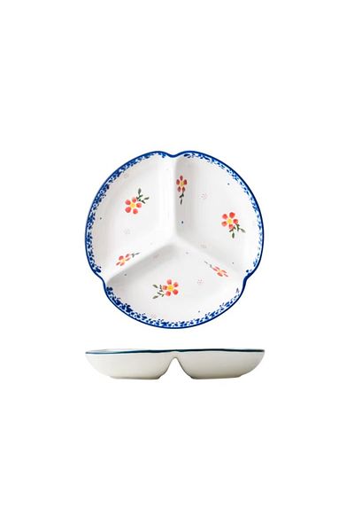Verona 3 Compartment Porcelain Plate - Flower