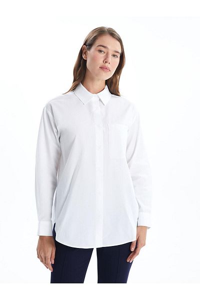 LC Waikiki Lcw Modest Solid Long Sleeve Oversize Poplin Women's Shirt