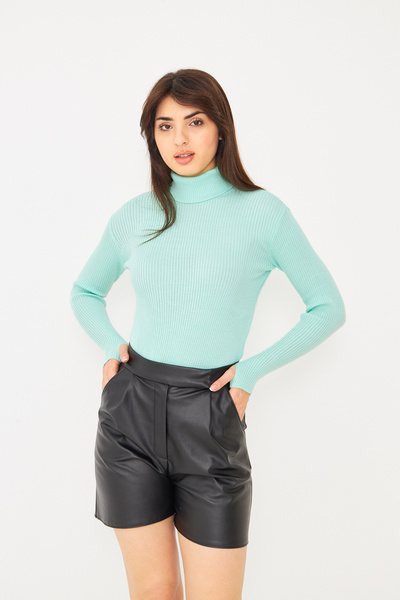 brako tekstil Women's Finger-Proof Ribbed Turtleneck Knitwear Blouse