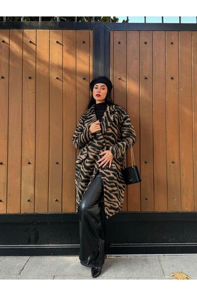 minaaise Жіночий пальто з підкладкою з шардоном і зебра-принтом 26207
