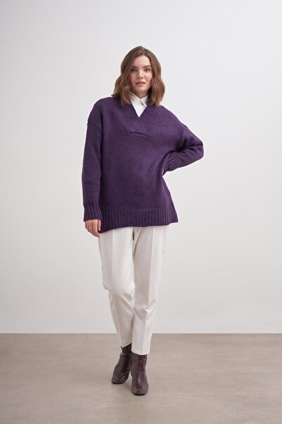 inspiration Kalın V Yaka Kazak Br7041 Mor