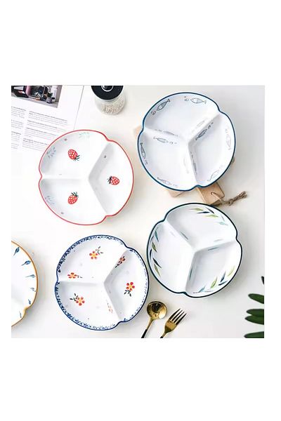 Verona 3 Compartment Porcelain Plate - Flower