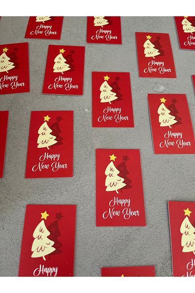 Meyofficial New Year's Greeting Card - Pine Tree Themed, 8*5 Cm, Pack of 20