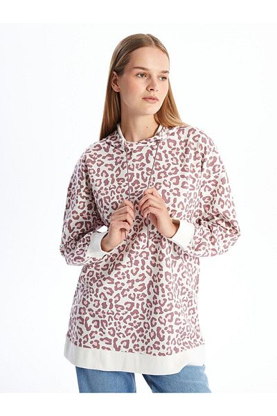 LC Waikiki Lcw Modest Printed Hooded Leopard Print Women's Sweatshirt Tunic