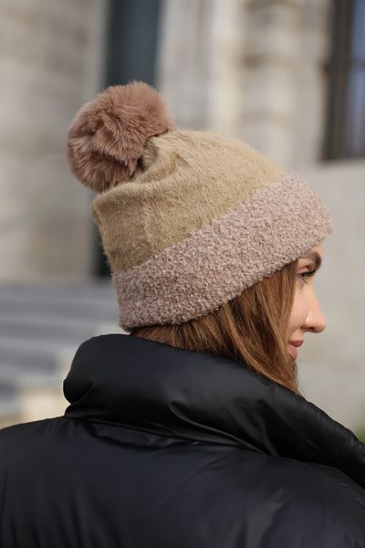 Luminos Butik Mink Imported Beanie with Wool Pompom - Bere1136