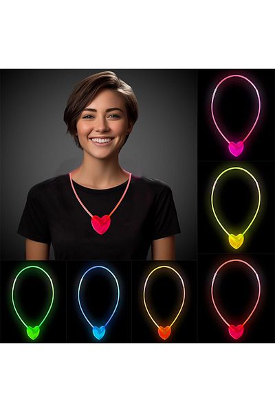 CEKAVE Glow in the Dark Heart Shaped Necklace 6 Colors 6 Pieces (4767)