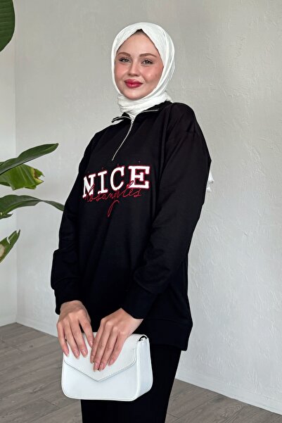 InStyle Nice Yazılı Fermuarlı Siyah İkili Takım