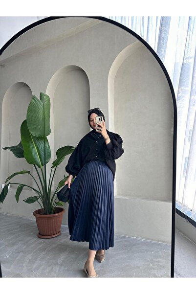 Bahar Altundemir PİLİSELİ ETEK KADIN TESETTÜR ETEK İNCE PİLİSELİ DERİ GÖRÜNÜMLÜ ETEK