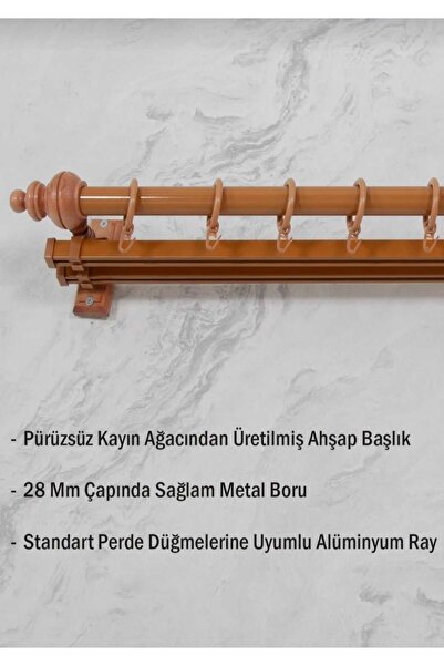 Rustik Meşe Raysız Ahşap Rustik Perde Askısı Rustik Borusu-175 CM