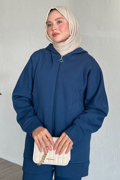 InStyle طقم قطعتين بجيب مزدوج بغطاء للرأس باللون الأزرق