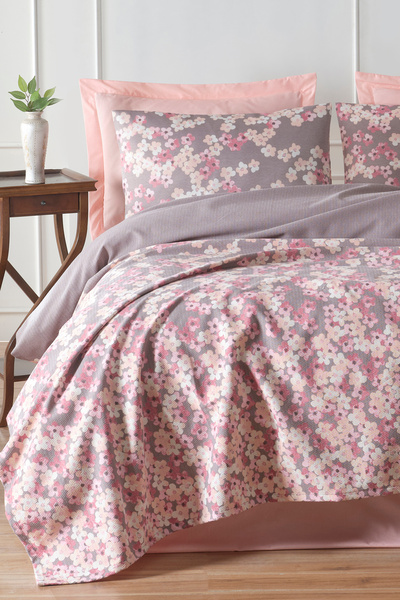 Enlora Home Pike Seti Baskılı Tek Kişilik Piti Yaprak Mor