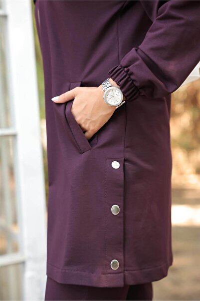 Genel Markalar Fermuarlı Cepli Çıtçıt Detayı İkili Tesettür Eşofman Takımı - (38-46) - 71207 - Mürdüm