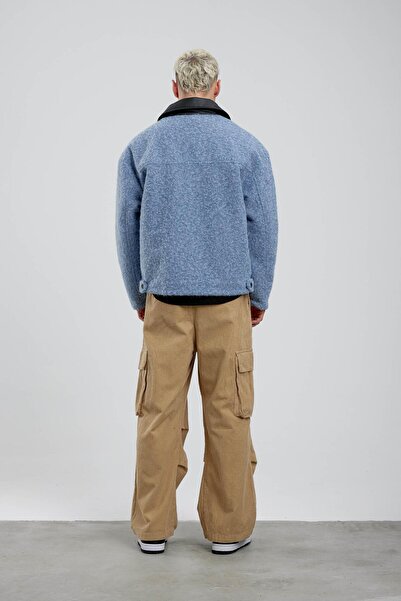 NOMARC Синій шкіряний комір Синій кашеміровий піджак