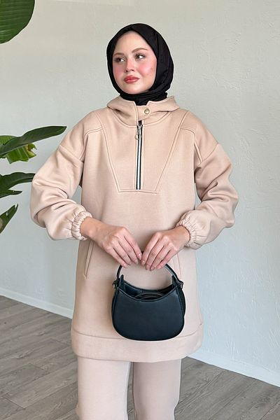 InStyle طقم جيب شبه بسحاب باللون البيج
