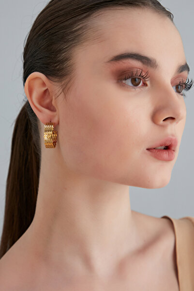 Lina Tia Kadın Dalgalı Çizgi Tasarım Model Altın Kaplama Çelik Halka Abiye Gelin Yuvarlak Bohem Kombin Küpe