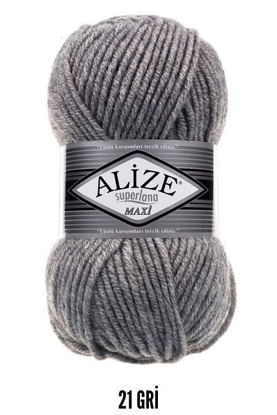 Alize Süperlana Maxi Χοντρό Πλεκτό Σχοινί 021 Γκρι Μελανζέ
