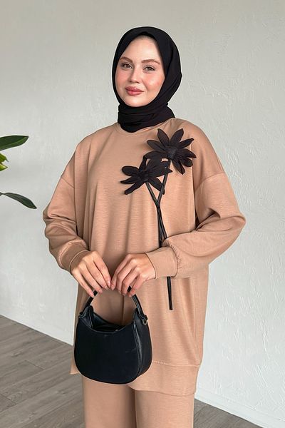 InStyle Set de șnur floral bej închis